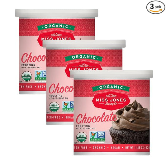 Miss Jones Baking Organic Buttercream Frosting, Perfect for Icing and Decorating, Vegan-Friendly: Rich Fudge Chocolate (Pack of 3)