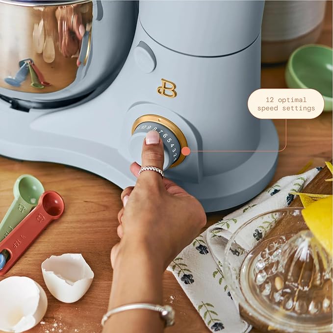 Beautiful 3.5 Qt Tilt-Head Stand Mixer | 12-Speed 300 W Motor | Stainless Bowl + Beater, Dough Hook & Whisk by Drew Barrymore (Cornflower Blue)