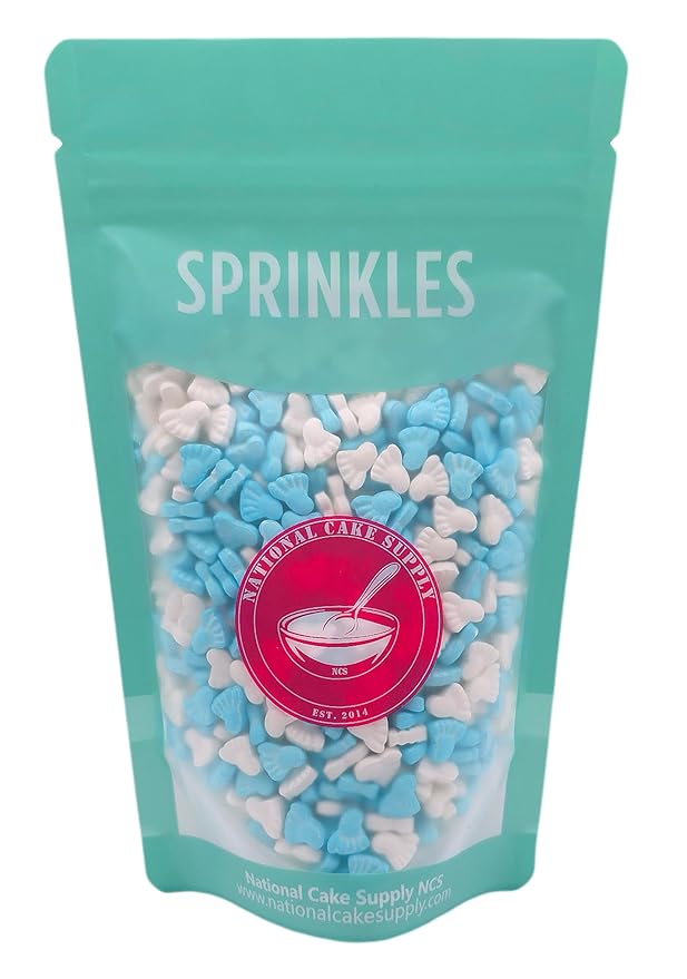 NCS Blue and White Baby Feet Edible Candy Sprinkles, 8 ounces
