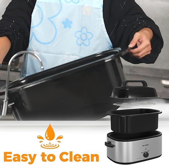 Roaster Oven 24 Quart, Electric Roaster Oven with Viewing Lid, Electric Turkey Roaster Pan with Defrost & Warm Function, Fast-Heating Turkey Roaster with Removable Pan & Rack, Stainless Steel, Sliver