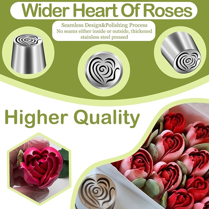 FANTEXY Extra Large Russian Piping Tip - Seamless Food Grade Stainless Steel Rose Heart Floral Nozzle for Cake Decorating, Buttercream, Frosting Flowers Dishwasher Safe SL87