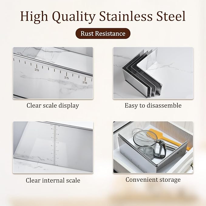 Adjustable Rectangle Mousse Cake Ring Mold - Extendable Stainless Steel Square Shaped Cake Cutter, Bakeware for Customized Baking - Heavy Duty Baking Accessories - 5.9 * 5.9 * 4IN