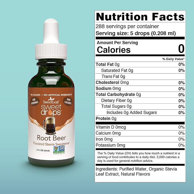SweetLeaf Stevia Liquid Sweet Drops - Liquid Stevia Sweetener, Sugar-Free Root Beer Soda Syrup Alternative, 2 Fl Oz (Pack of 2)