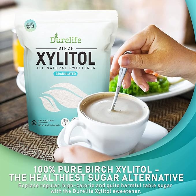 DureLife XYLITOL Sugar Substitute 1 LB (16 OZ) Made From 100 % Pure Birch Xylitol NON GMO - Gluten Free - Kosher ,Natural sugar alternative,