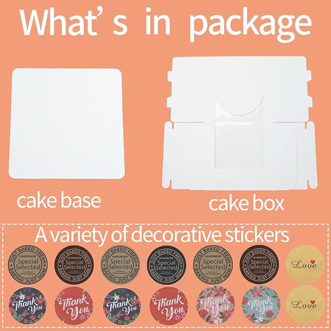 20Pcs 5×5×4 Inches Mini Cake Boxes-Solid White with Carry Handles and Cake Board-Suitable for Cakes up to 4 Inch,cake container,Pastries,Bakery Treats-Perfect for Celebrations and Gifts