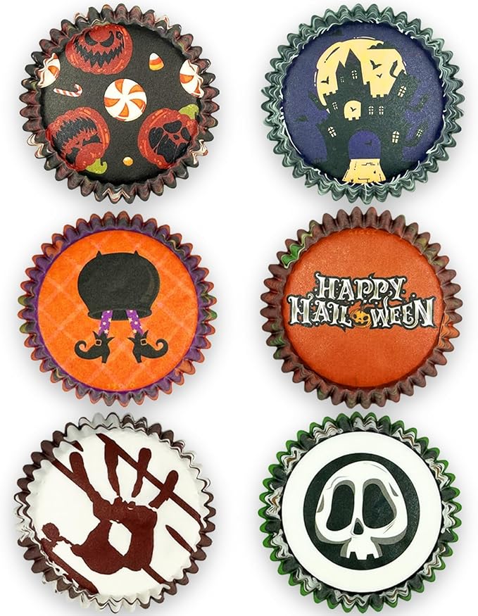 qiqee Halloween 300-Count Cupcake Liners Standard Cupcake Cups 6 Design Cupcake Papers Baking Cups Cupcake Wrappers for Halloween (Standard Size)