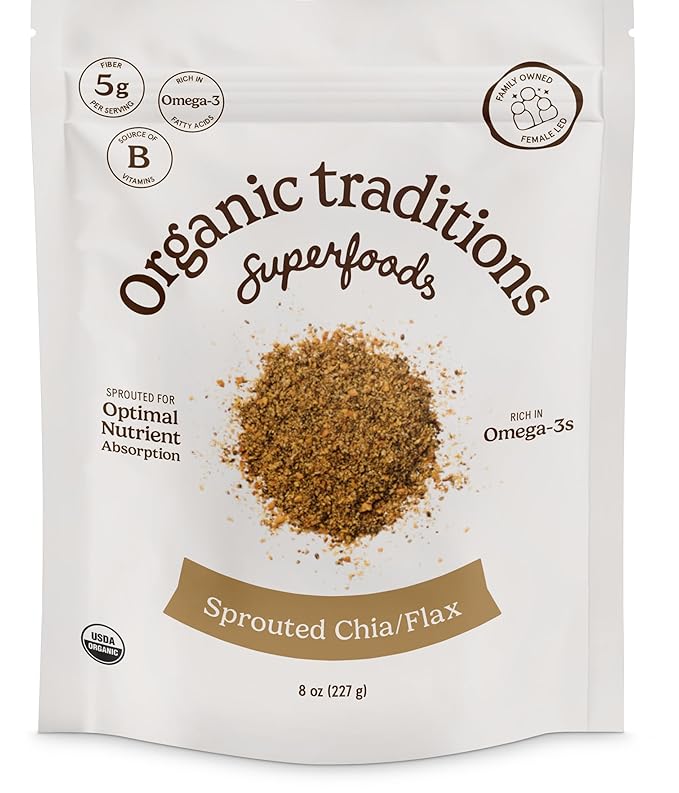 Organic Traditions Sprouted Chia Seeds and Flax Seed Powder, Non-GMO Superfood, 227g/8oz Bag