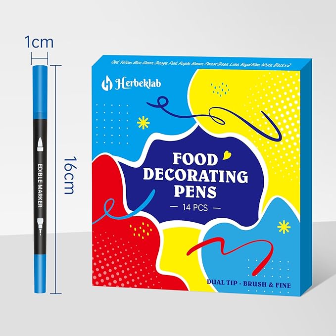 Edible Markers - 14 Colors Double Sided Food Coloring Pens with Fine & Thick Tips for Cookie Decorating, Fondant, Desserts & Easter Eggs