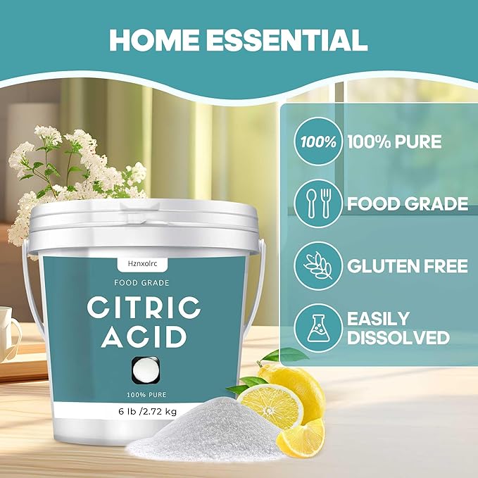 6 lb Citric Acid Powder Food Grade, 100% Pure, Citric Acid for Cleaning, Natural Preservative, Ideal for Cooking and Baking, Citric Acid for Cleaning & DIY Bath Bombs