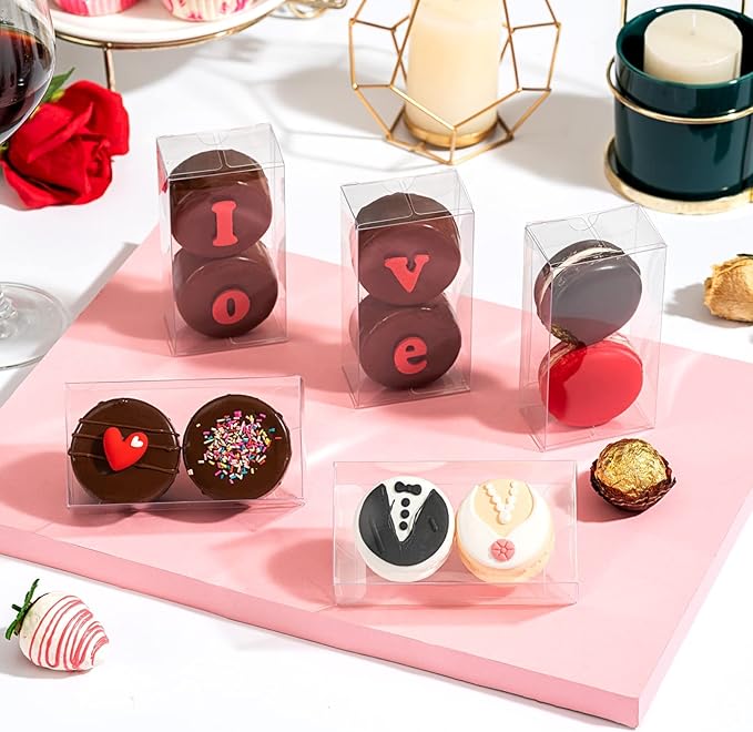 100 Pack Clear Macaron Boxes for 2 Small Plastic Chocolate Covered Ore Boxes 4.17 x 2.16 x 1.37 Inches for Wedding Bridal Shower Baby Shower Party Favors Small Bakery Boxes Pastry Treat Boxes