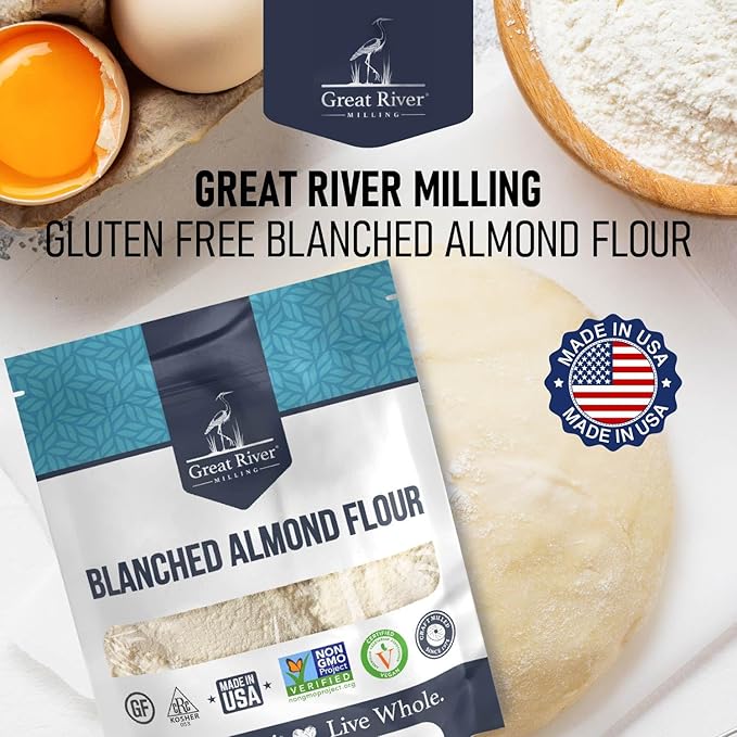 Great River Milling Blanched Almond Flour | Finely Ground Gluten Free Baking Alternative | Made from Whole Blanched Almonds | Non-GMO, Glyphosate Free, Kosher, Vegan Certified | 2 Lb