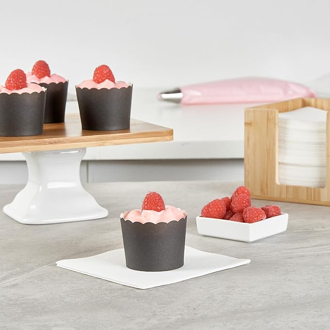Panificio 3 Ounce Cupcake Wrappers, 200 Scalloped Baking Cups - Oven-Ready, Greaseproof, Black Paper Cupcake Liners, Disposable, For Birthdays, Baby Showers, Or Weddings - Restaurantware