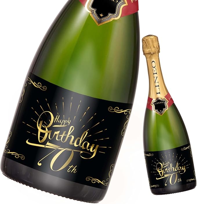 2-Pack Birthday Bottle Labels, Self-Adhesive “HappyBirthday” Stickers for Champagne & Wine Bottles, Fun Gift Idea for Men & Women, 5.8 x 4.1 in (70th Birthday)