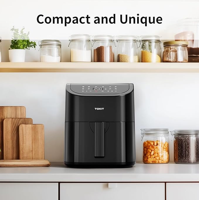 TOKIT Kitchen Air Fryer Countertop 10-in-1 with 4.8 QT Capacity Airfryer 95% Less Oil, 100+ Recipes, 1500W Max 400℉,Roast, Reheat, Dehydrate, Bake, Broil & More, Nonstick Basket Dishwasher-Safe, Gift