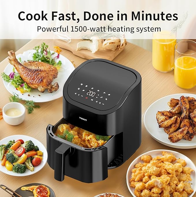 TOKIT Kitchen Air Fryer Countertop 10-in-1 with 4.8 QT Capacity Airfryer 95% Less Oil, 100+ Recipes, 1500W Max 400℉,Roast, Reheat, Dehydrate, Bake, Broil & More, Nonstick Basket Dishwasher-Safe, Gift