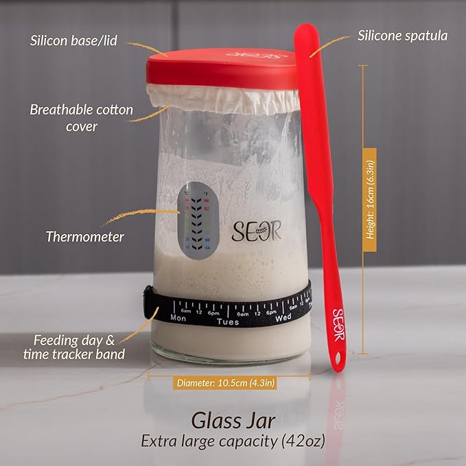 8Pc Sourdough Bread Making Starter Kit; Supplies with Tools for Perfect Sourdough Bread Loaf; Glass Sourdough Starter Fermentation Jar and 2 Breathable Sourdough Proofing Baskets