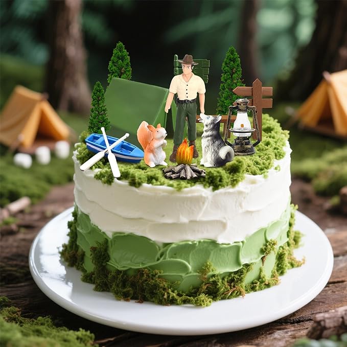 Knana 14Pcs Camping Cake Topper Camping Cake Decorations Camping Theme Decorations for Forest Themed Birthday Party Supplies