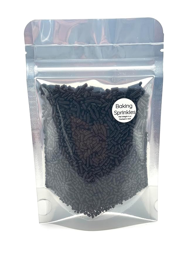Black Sprinkles for Baking Cakes, Cupcakes, Cookie Decorations, Ice Cream and Donut Toppings Edible Decorating Baking Supplies - 4 oz package (Black)