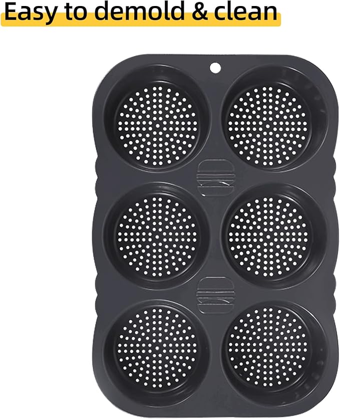 6-cavity Silicone Hamburger Bun Pan, Nonstick Loaf Pan & Heat Resistant Burger Bun Pans for Baking, Bread Pans for Homemade Bread, Bread pans for baking, Easy to Use Burger Pan