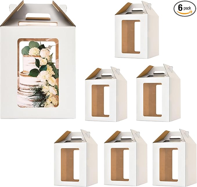 6 Pack Tall Cake Boxes for Tier Cakes with windows,12x12x14 Inch Large Tiered Cake Box,10in 12in Tall Cake Carrier,large Layer cake box Cake Containers