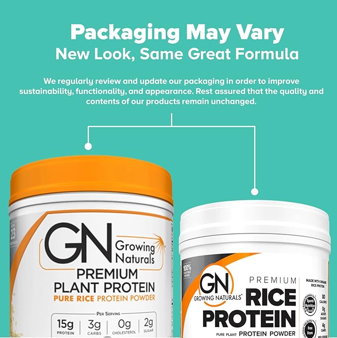 Growing Naturals Organic Premium Rice Protein Powder, Chocolate Power, Non-GMO, Vegan, 16.8 Ounce
