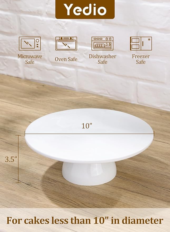Yedio 10 inch Porcelain Cake Stand, Round Dessert Stand, Cupcake Stand for Birthday Parties, Weddings, Baby Shower and Other Events, White
