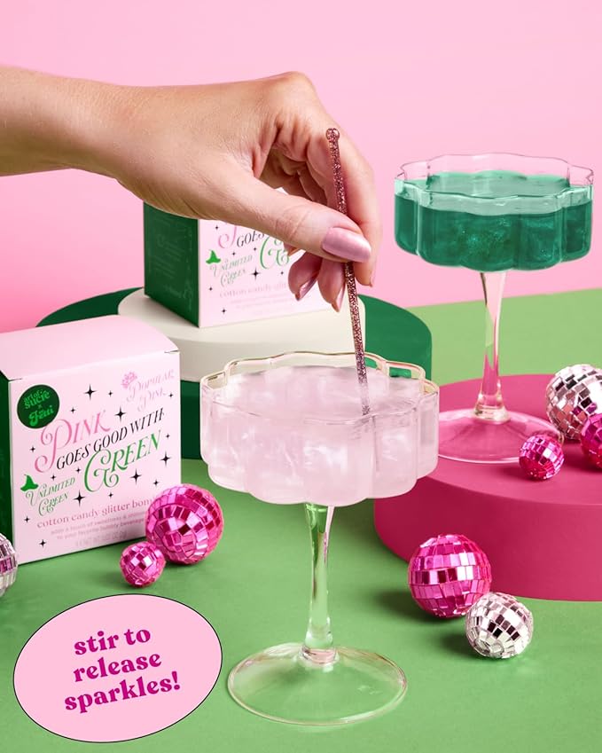 xo, Fetti x Art of Sucre Pink Green Cotton Candy Glitter Drink Bombs - 4 pc, Edible Glitter | Wizard, Magical Birthday Decorations, Kids Party Setting, Girls Spellbound Decor