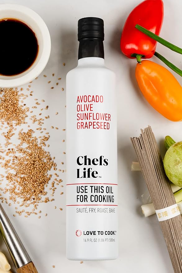 Chefs Life Cooking Oil - Gourmet Oil for Cooking, Blend of Olive Oil, Avocado Oil, Sunflower Oil & Grapeseed Oil, Non GMO - 16.9 Fl Oz (1 Bottle)