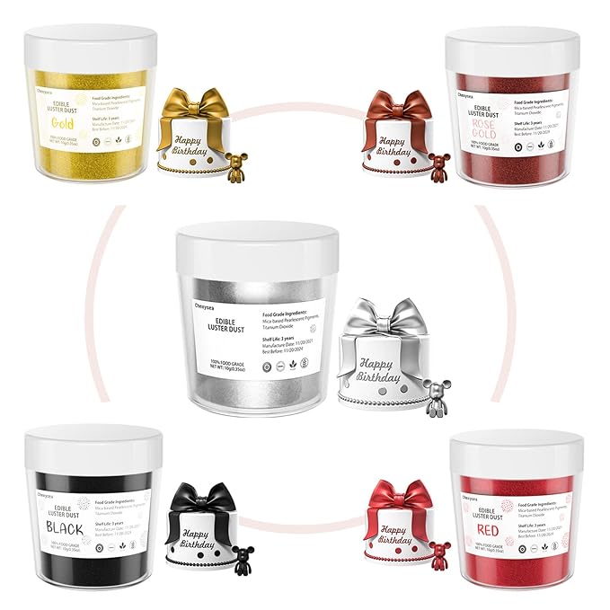 Silver Edible Luster Dust 10 Grams, Food Grade Cake Luster Dust Tasteless Dessert Dusting Powders for Baking Cherrysea Food Coloring Powder for Cupcakes, Cake Pops,Fondant,Chocolate, Candy