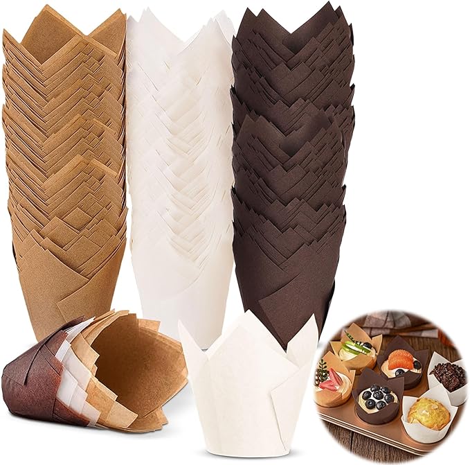 50 Pieces Cupcake Liners for Baking-2-1/4" x 4" Natural,Brown,White 3 colours for Wedding, Birthday Party, Standard Size, Natural Color (White)