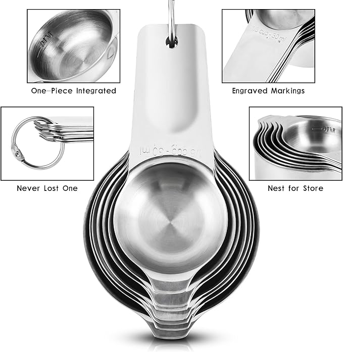 Measuring Cups Set, 7-Piece 18/8 Stainless Steel Measuring Cups Set, Metric & US Metal Measuring Tools Set - 1/8, 1/4, 1/3, 1/2, 2/3, 3/4&1 Measure Cup for Dry&Liquid Ingredients During Baking