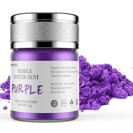 Nomeca Edible Luster Dust, 8 Grams Food Grade Shimmer Gold Cake Dust Metallic Food Coloring Powder for Cake Decorating, Baking, Fondant, Gumpaste, Chocolate, Candy, Drinks, Cookies - Purple