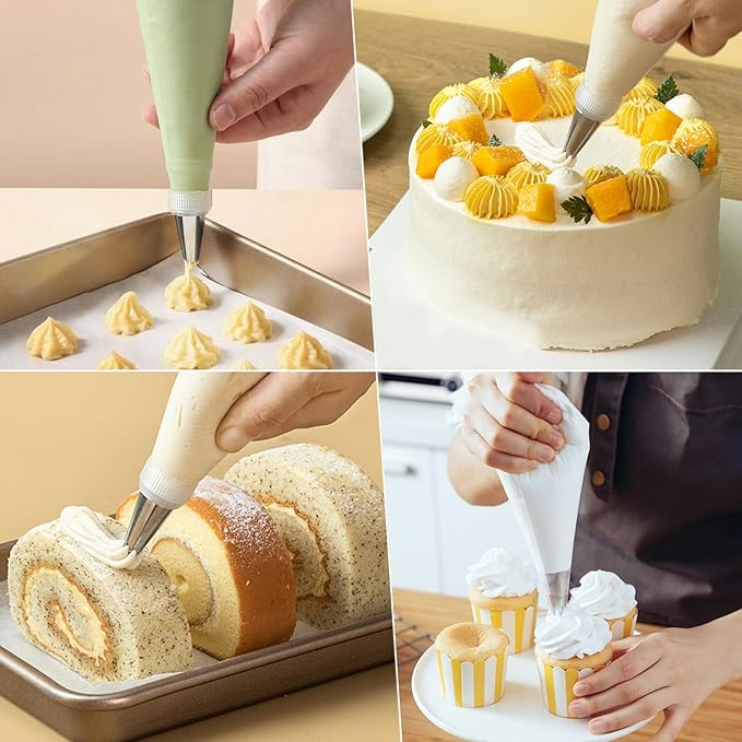 129Pcs Tipless Piping Bags Set - 100 12Inch Disposable Pastry Bags for Royal Icing Decorating - Cake Baking Tools Kit with 7 Frosting Tips, 10 Bags Ties, 2 Scriber Needle,6 Cookie Cutters