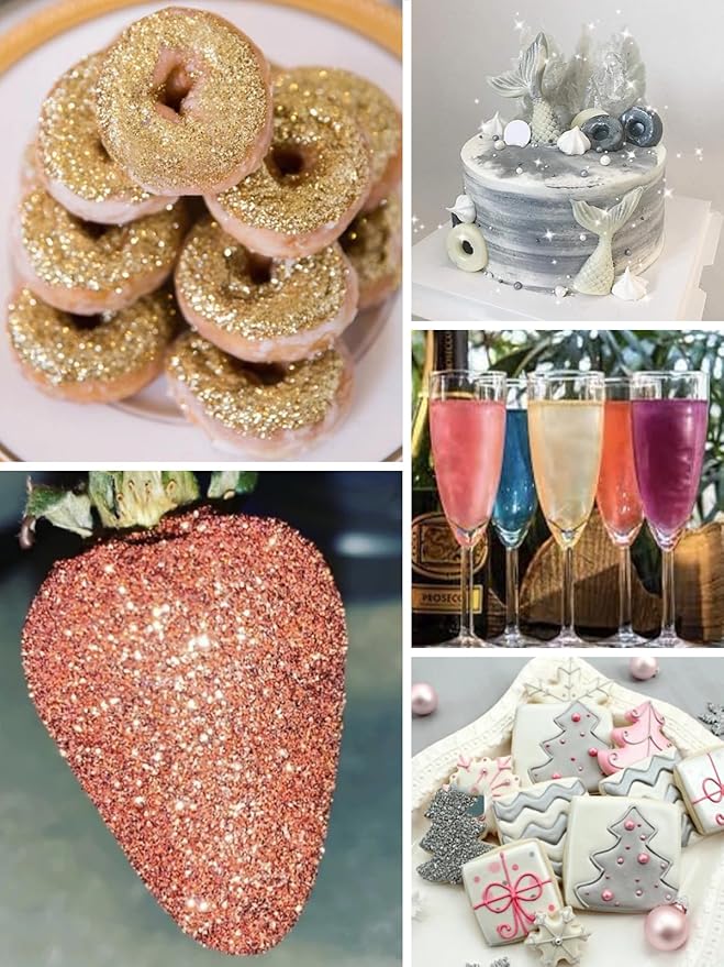 Shanlinly Edible Glitter Set - 4 Colors Food Grade Edible Glitters for Cake Strawberries Drink Dust Shimmering Glitter, Vegan Metallic Food Coloring Sprinkle on Sparkle for Chocolates, Fondant Pops