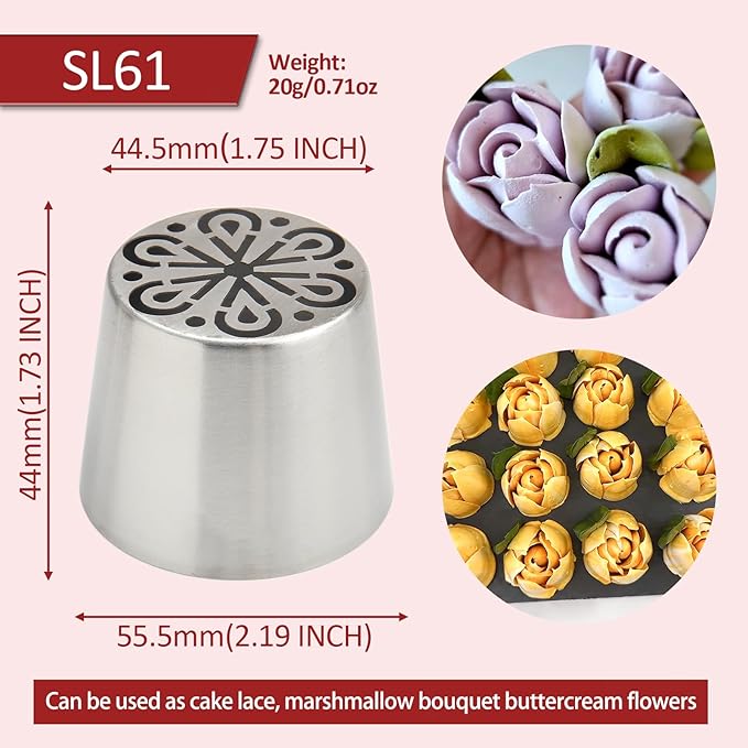 Extra Large Russian Piping Tips for Marshmallows Stainless Steel Flower Frosting Nozzles many styles Cake Decorating Baking tool for Buttercream, Cupcakes Cookies(SL61)