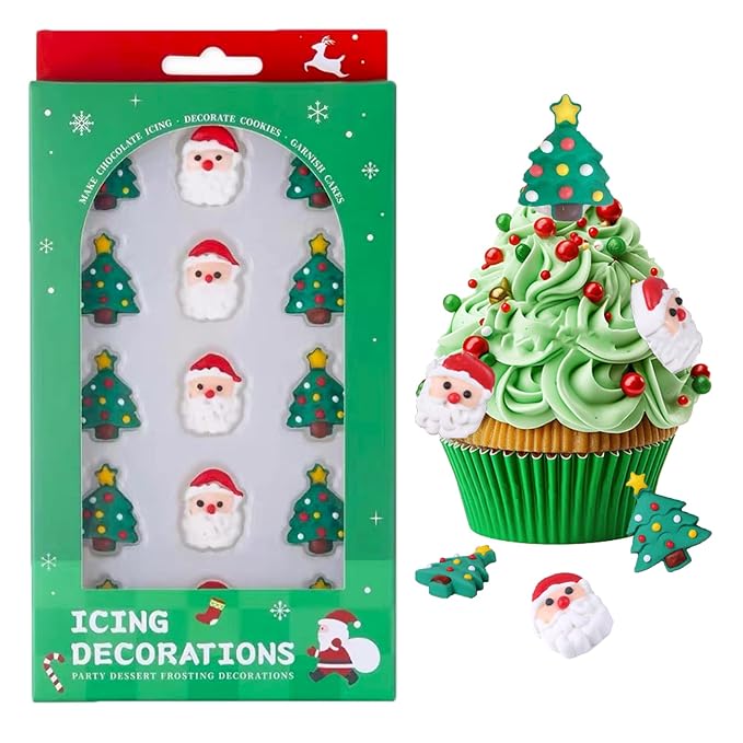 PhilaeEC 10 Pcs Christmas Tree 5 Pcs Santa Claus Mix Icing Decoration Edible Candy Sprinkle for Cake Decoration Baking Cookie Cupcake Toppers Christmas Holiday Party Supplies