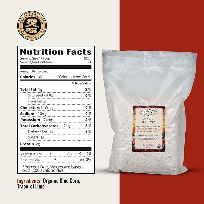 Gold Mine Blue Corn Masa Harina, Macrobiotic, Vegan, Kosher and Gluten-Free Flour for Healthy Mexican Dishes - 5 LBS, 80 oz
