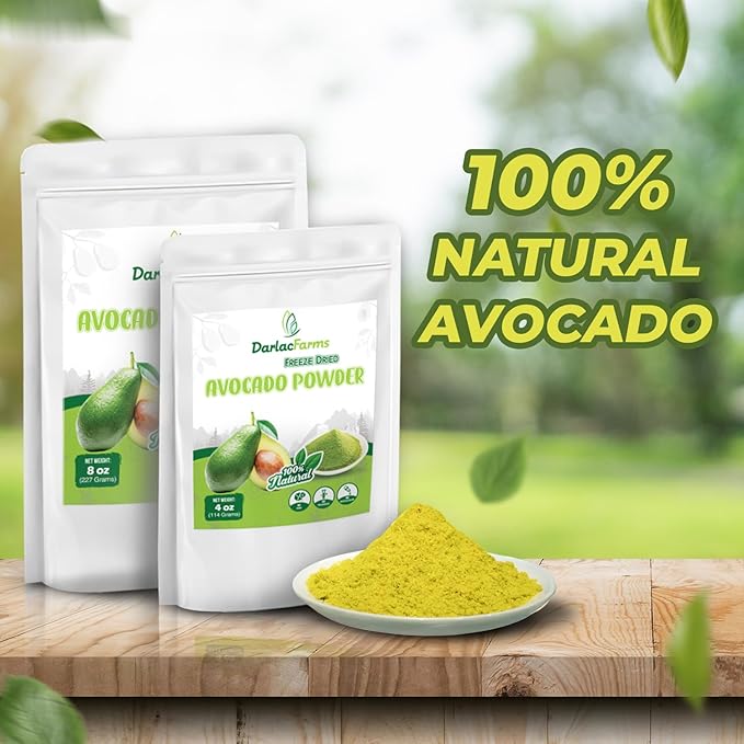 DARLAC FARMS Freeze Dried Avocado Powder 4Oz, Natural ingredients, Nutrient-rich, Vegan, No Add Sugar, Preservative-free, Convenient zip-lock Pouch, Perfect for Smoothies, Baking, Seasoning