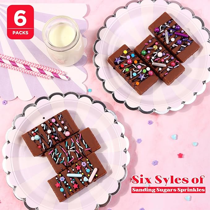 Sprinkles For Cake Decorating, Cupcake, Cookies, Ice Cream Topper, 6 Packs Purple Sprinkles, Pink of Assorted Sprinkles for Cake Baking, Perfect For Birthdays, Wedding