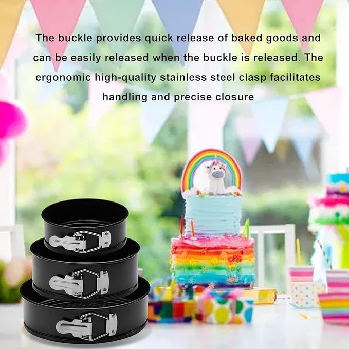 Springform Cake Pan Set,Non Stick Easy to Demould Good Sealing Springform Pan Set Cake Mold 3Pcs Black for Cheesecake, Pizzas, Quiches Tier, Wedding Cakes