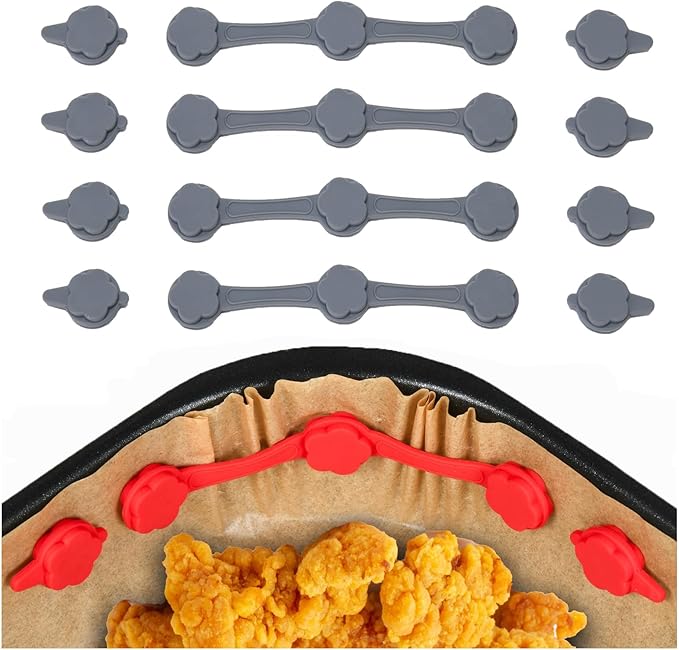 4PCS Air Fryer Magnets Silicone Buckle,Air Fryer Magnets for Parchment Paper,Safely Lock Paper from Heating Element or Covering Food,High-Temp Resistant (Gray)