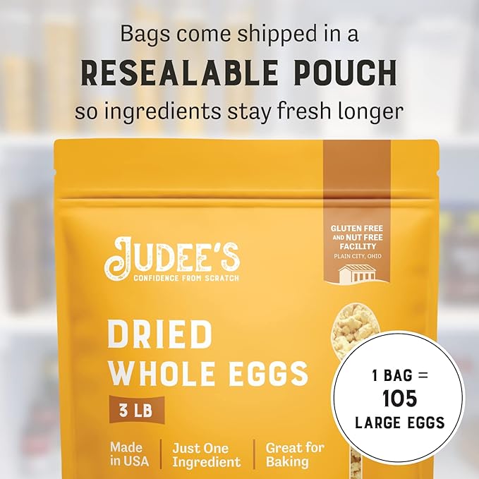 Judee's Gluten Free Dried Whole Egg Powder - Eggs & High-Protein Meal Prep - Versatile Baking & Protein Powder Substitute - For Camping Meals & Long-Term Storage - 3 lb - Pack of 15