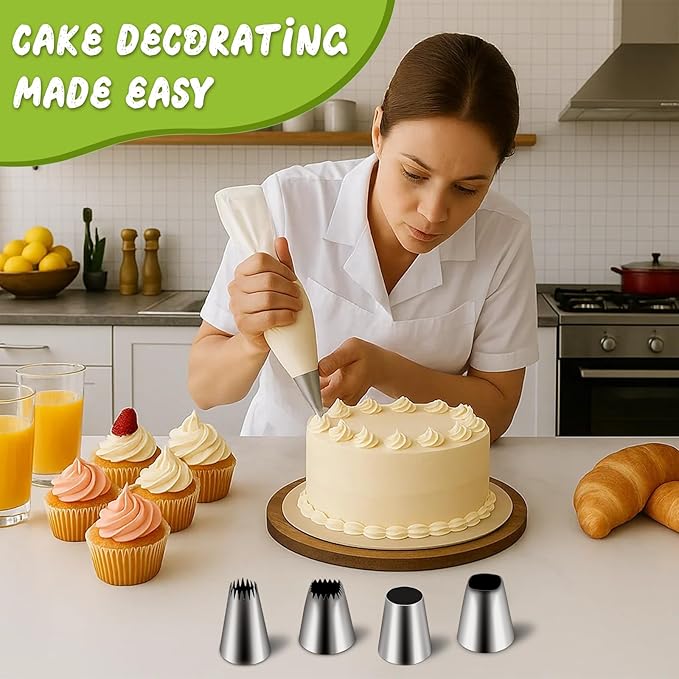 Suuker extra large piping tips set (F02 F06 9FT R22L), stainless steel round piping tip,large star square wide jumbo piping tips,eclair churro meringue for cake cupcake cookie decorating