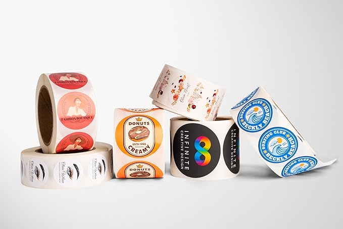 Build Your Own Stickers - Any Design + Logo - Personalize Business - 50+ Roll - Multi Shapes, Sizes, Backgrounds, Text - Gloss/Matte Labels (1.5 inch Circle)