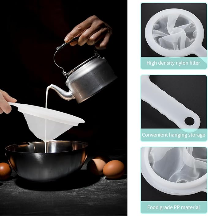 Ultra-Fine Nylon Mesh Strainers Food Yogurt Mesh Reusable Fine Sifter Sieve Plastic Colander with Handle Mini Brine Shrimp Separation Net for Filtering Juice Honey Kitchen Liquids