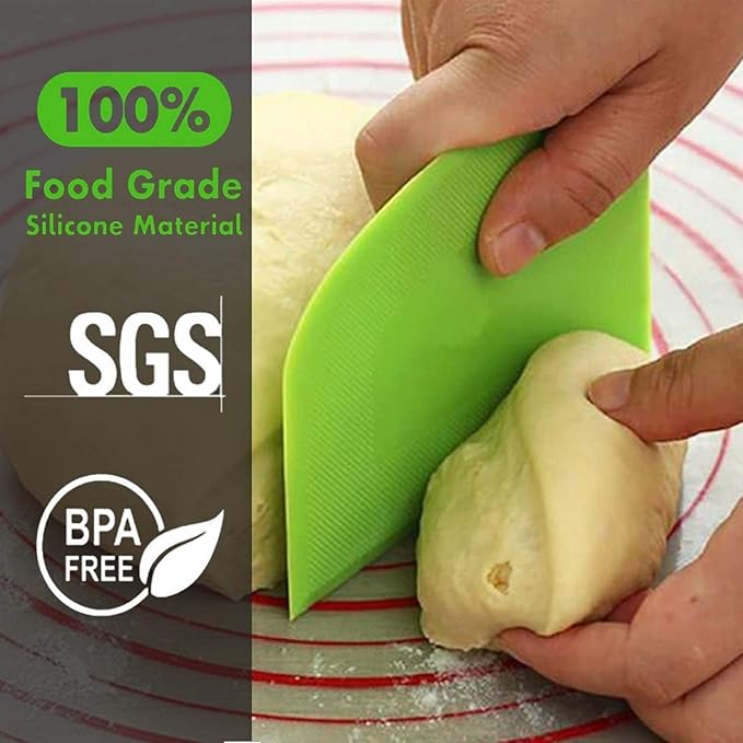 SURDOCA Dough Scraper Bench Scraper - 3P 8.3x5.5" Plastic Flexible Bowl Scraper, Sharp Edge & Angles Cake Scraper. Non-Slip Bakeware Decorating Tools Sculpting & Modeling Tools - Blue+Yellow+Green