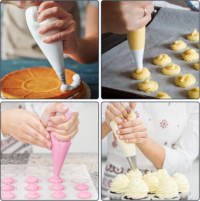 Disposable Piping Bags 12inch Anti Burst Pastry Bags Pastry Bag Pastry Crimpers Icing Piping Bags for Frosting Ideal for Cake Macarons Dessert Decorations Cookies Baking Cupcakes (Clear, 100 Pcs)
