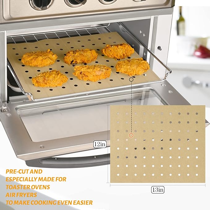 WMKGG 100 PCS Air Fryer Oven Liners, 13 x 12 inch Perforated Rectangular Parchment Paper Disposable Liners for Ninja Foodi, XL Air Fryer, Cuisinart, Breville Toaster Oven
