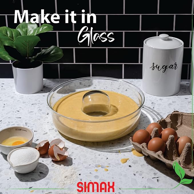 SIMAX Clear Glass Shallow (4.75”) Bundt Pan | Heat, Cold, and Shock Proof, Holds 2.1 Quarts (8.4 Cups), Made in Europe