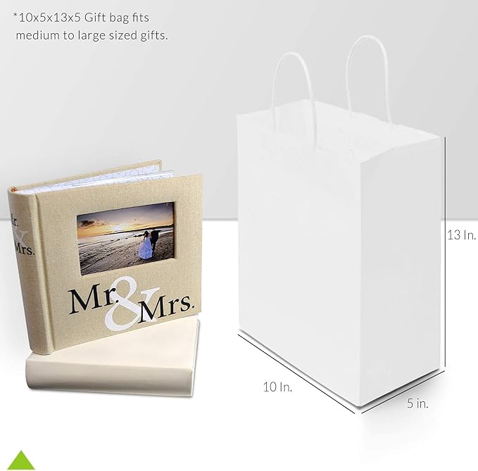 Prime Line Packaging White Gift Bags, Shopping Gift Bags Medium with Handles for Small Business, Boutiques, Retail, Merchandise, Party Favors, Bulk 10x5x13, 25 Pack
